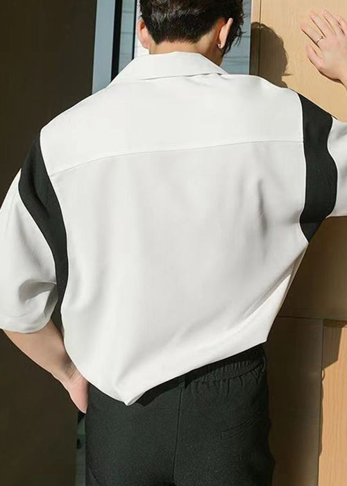 French White Button Pockets Cotton Shirt Short Sleeve