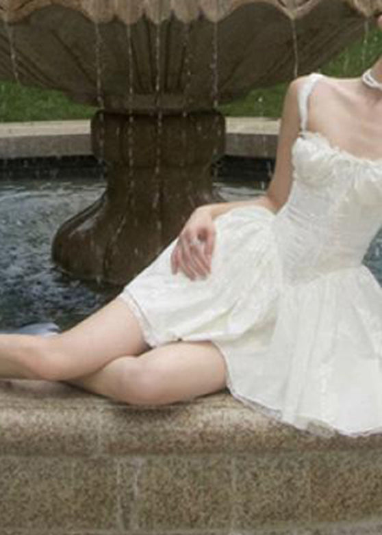 French White Cold Shoulder Mid Dress Summer
