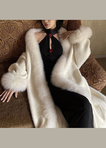 French White Fur Collar Faux Mink Velvet Cardigan Winter