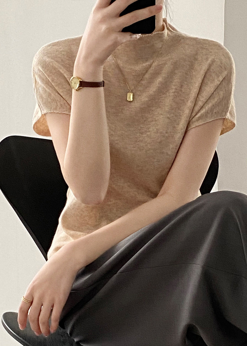 French White Half Hign Neck Woolen Knit Tops Early Fall