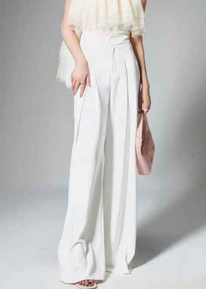 French White High Waist Cotton Wide Leg Pants Summer