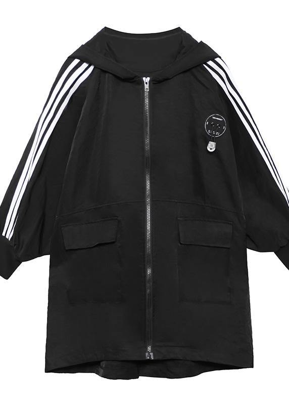 French White Letter Pockets Spring Hoodies Cotton Outwear