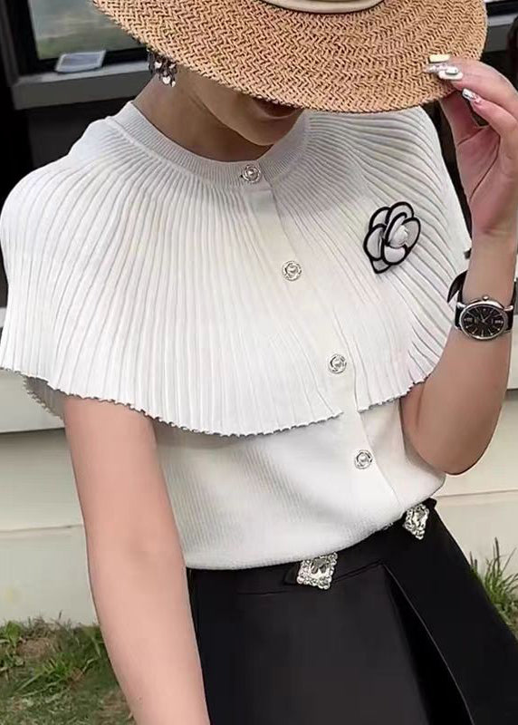 French White O Neck Cloak Knit Blouses Summer