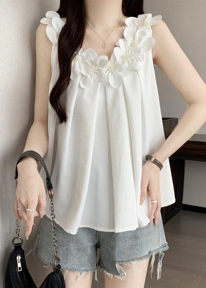French White Oversized Cotton Vests Summer
