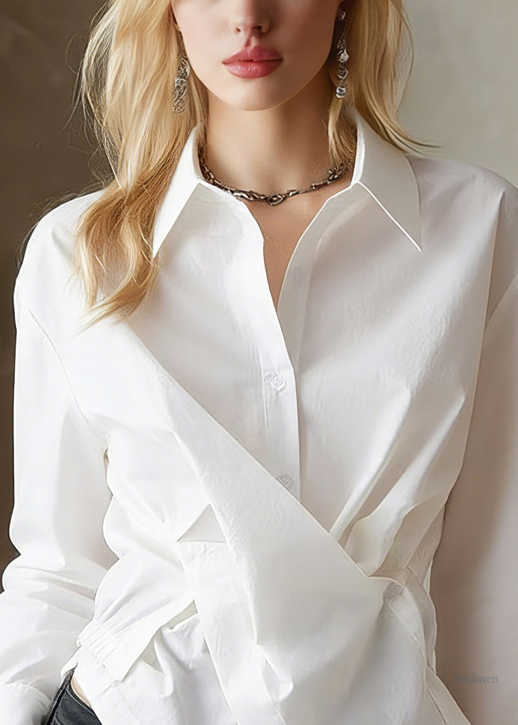 French White Peter Pan Collar Button Spring Asymmetrical Chiffon Shirts
