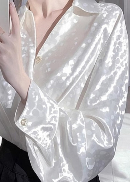 French White Peter Pan Collar Versatile Silk Shirts Spring