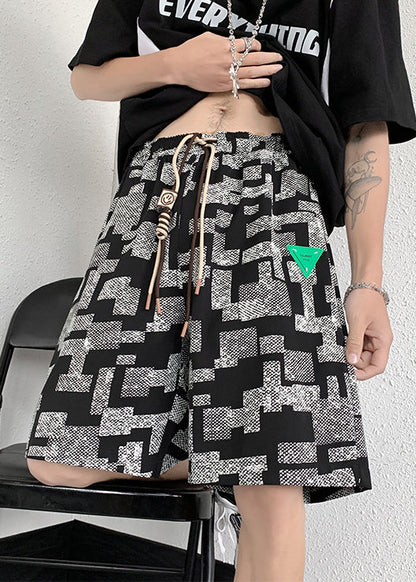 French White Plaid Lace Up Cotton Shorts Summer