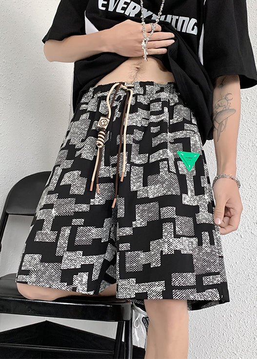French White Plaid Lace Up Cotton Shorts Summer
