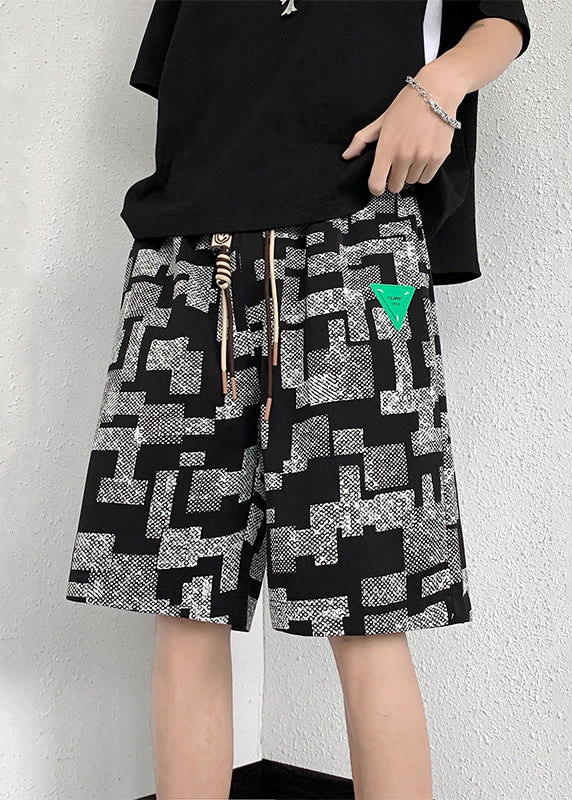 French White Plaid Lace Up Cotton Shorts Summer