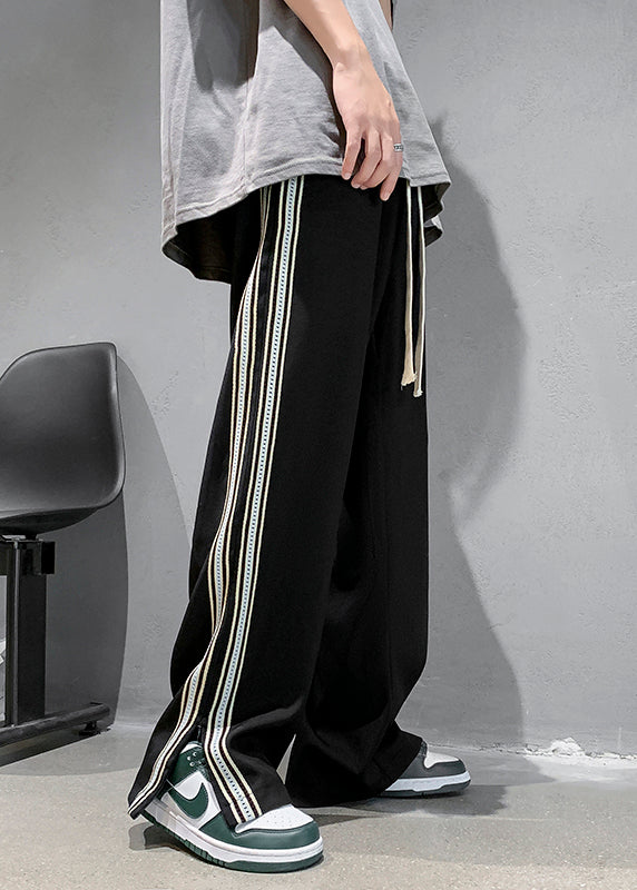 French White Pockets Striped Side Open Ice Silk Pants Summer