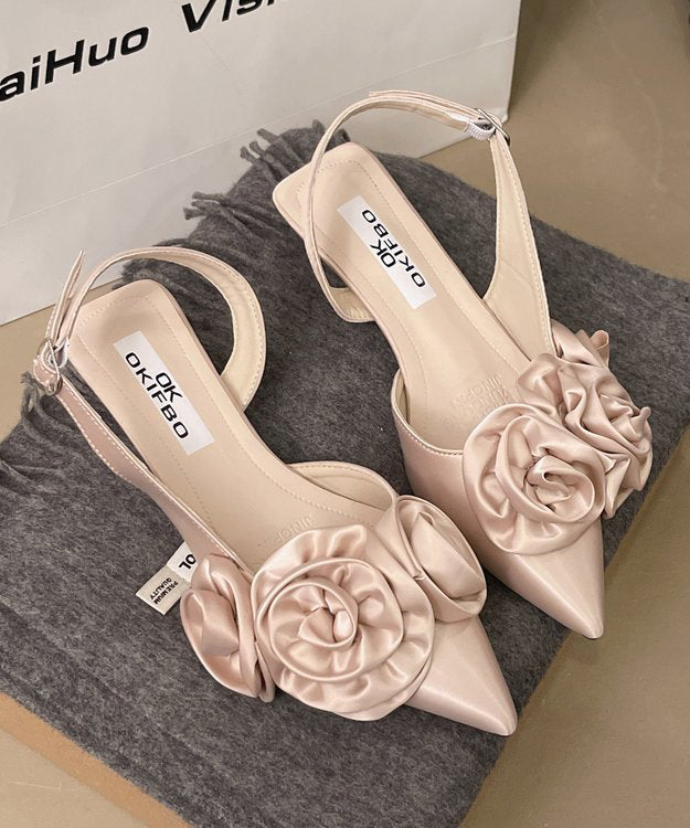French White Satin Sandals Splicing Pointed Toe
