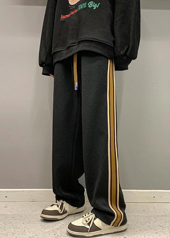 French White Striped Drawstring Cotton Pants Spring