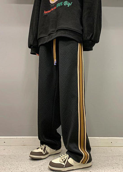 French White Striped Drawstring Cotton Pants Spring