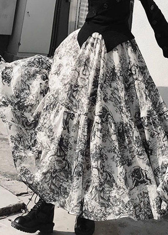 French White Animal Print Patchwork Vacation Skirts Spring