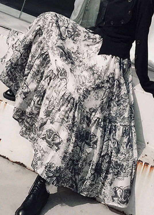 French White Animal Print Patchwork Vacation Skirts Spring
