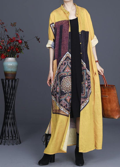 French Yellow Silk Long Spring Dress
