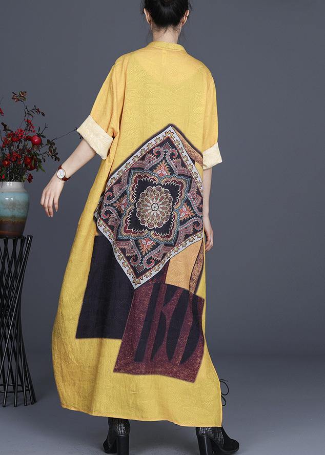 French Yellow Silk Long Spring Dress