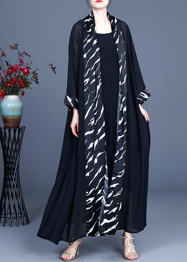 French Zebra Pattern Summer Silk Patchwork Cardigans Long