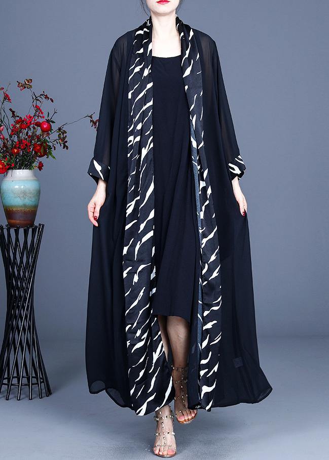 French Zebra Pattern Summer Silk Patchwork Cardigans Long