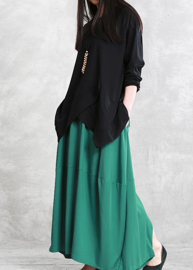 French asymmetric o neck cotton tunic pattern Neckline black top