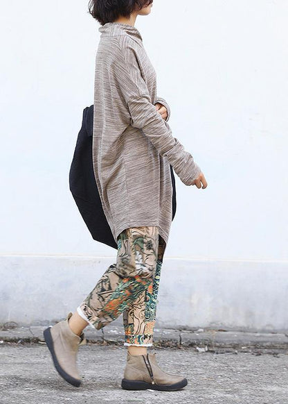 French Bige Cotton Tunic Dressasymmetric Tunic Long Sleeve Dresses