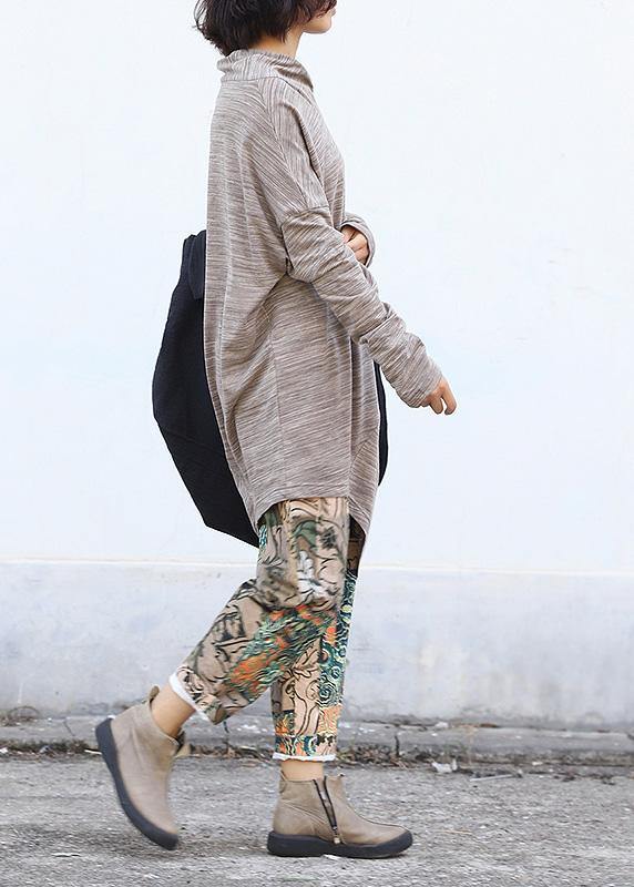 French Bige Cotton Tunic Dressasymmetric Tunic Long Sleeve Dresses