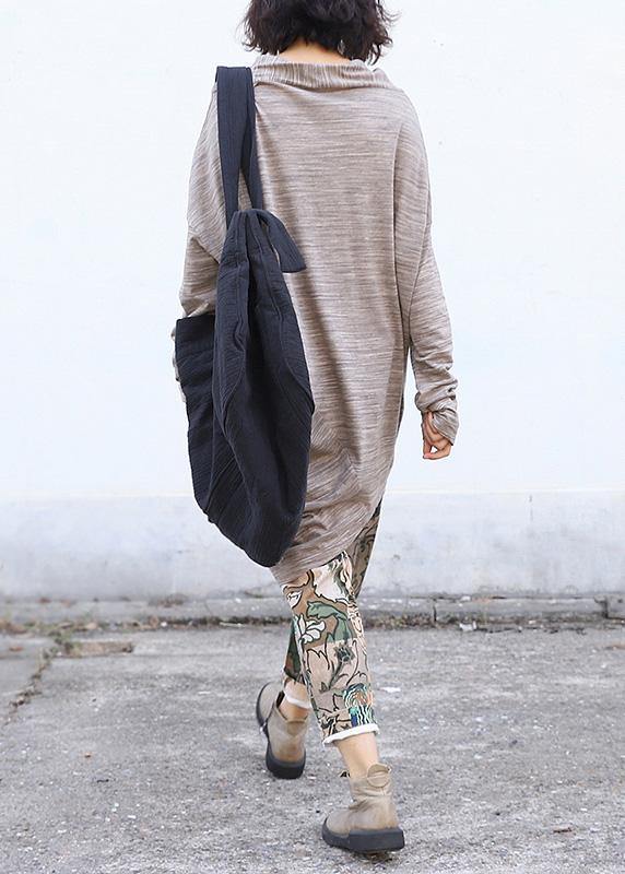 French Bige Cotton Tunic Dressasymmetric Tunic Long Sleeve Dresses