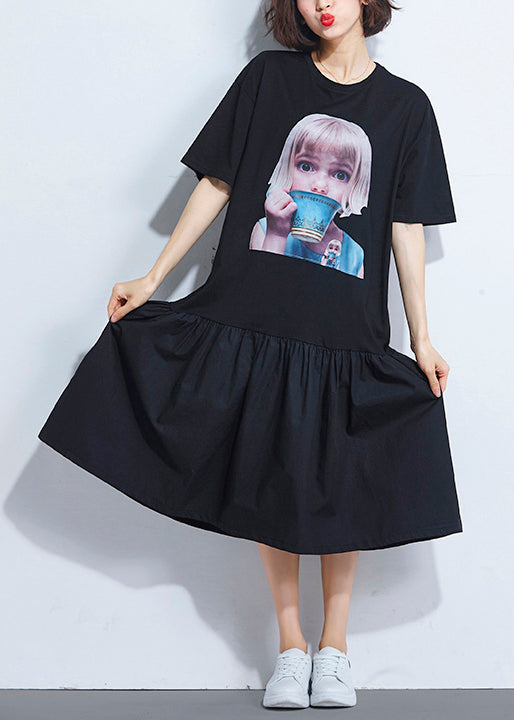 French Black Cotton Dresses Pakistani Neckline Cinched Dresses Summer Dress