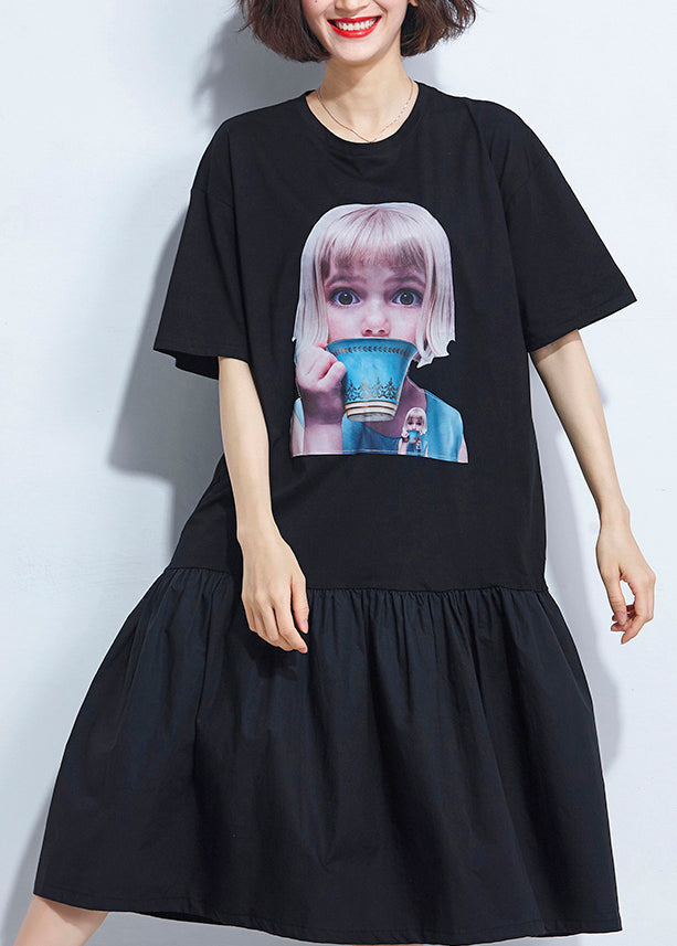 French Black Cotton Dresses Pakistani Neckline Cinched Dresses Summer Dress