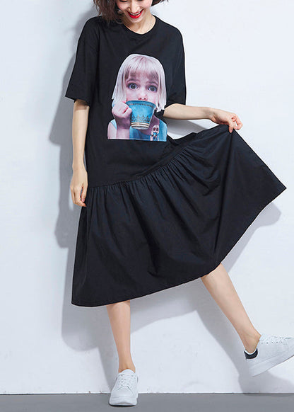 French Black Cotton Dresses Pakistani Neckline Cinched Dresses Summer Dress