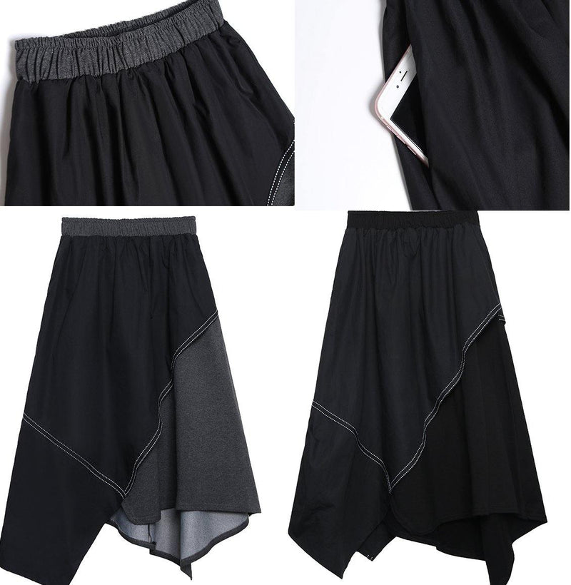 French Black Asymmetric Elastic Waist Skirt