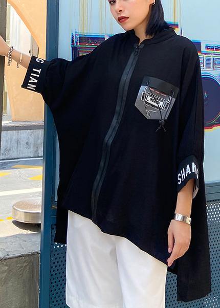 French Black Clothes for Zippered Batwing Sleeve Dresses Tops