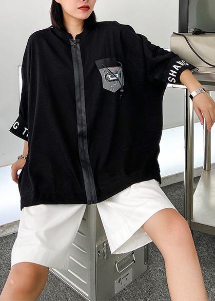 French Black Clothes for Zippered Batwing Sleeve Dresses Tops