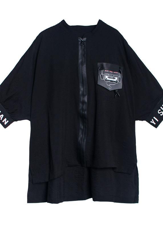 French Black Clothes for Zippered Batwing Sleeve Dresses Tops