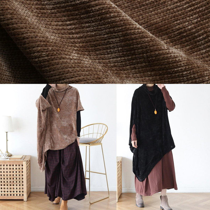 French Black Cotton Clothes for High Neck Asymmetric Daily Blouse