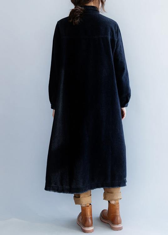 French Black Cotton Clothes Side Open Lapel Collar Dress