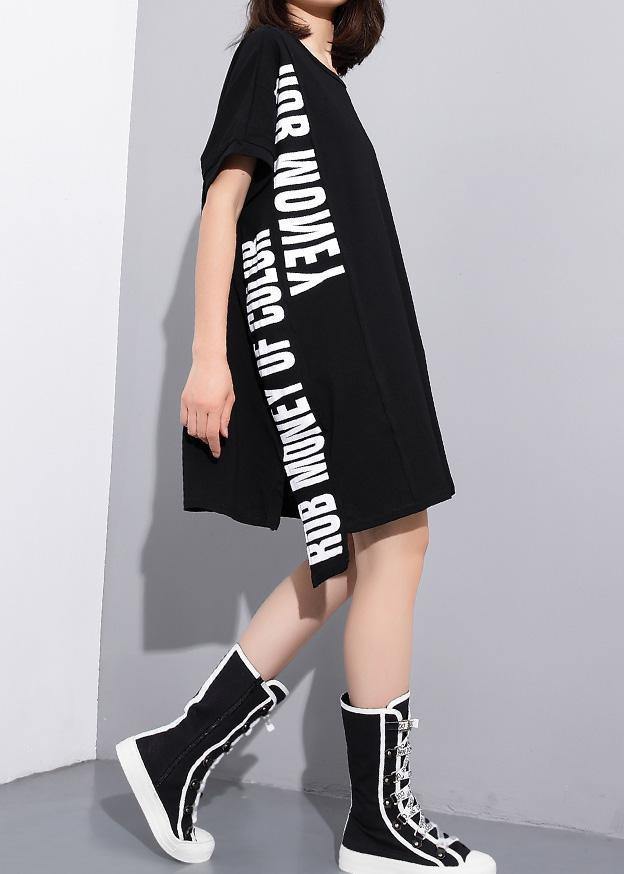French Black Cotton Clothes Alphabet Prints Art Summer Top