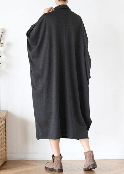 French Black Cotton Dresses Lapel Patchwork Fall Dress