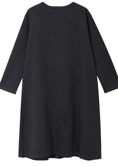 French Black Cotton Quilting Dresses Fall Asymmetric Patchwork Dress