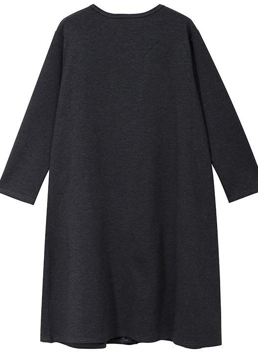 French Black Cotton Quilting Dresses Fall Asymmetric Patchwork Dress