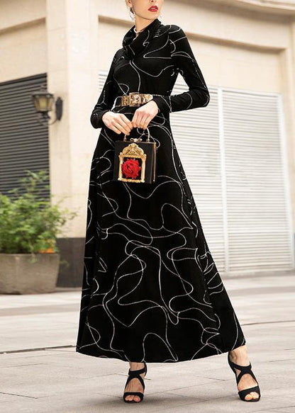 French Black Cotton Tunic Top Wild High Neck Dresses