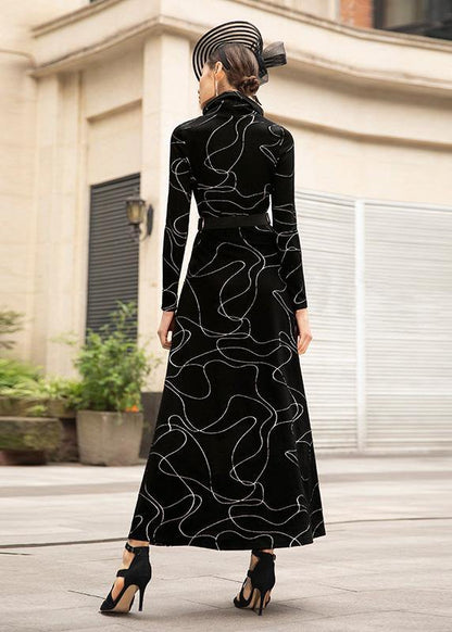 French Black Cotton Tunic Top Wild High Neck Dresses