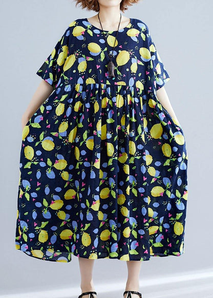 French Black Prints Linen Outfit High Waist Art Summer Dress