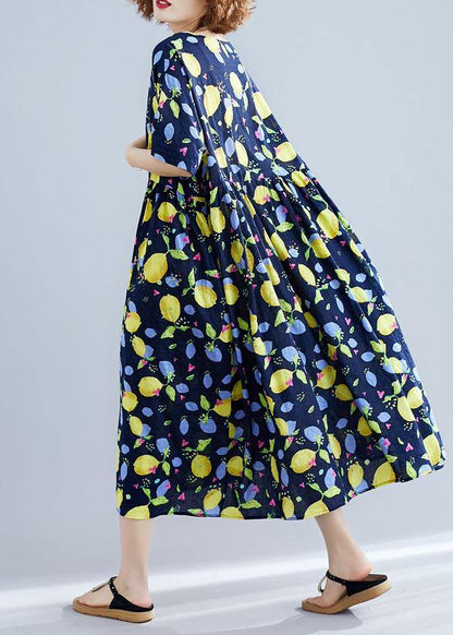 French Black Prints Linen Outfit High Waist Art Summer Dress