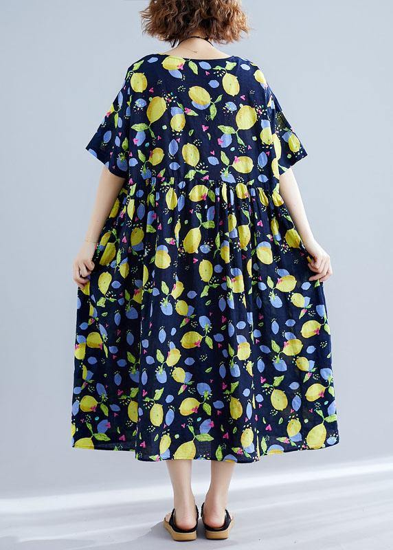 French Black Prints Linen Outfit High Waist Art Summer Dress