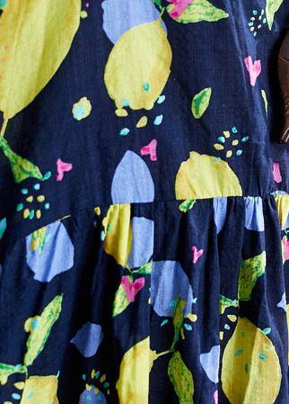 French Black Prints Linen Outfit High Waist Art Summer Dress