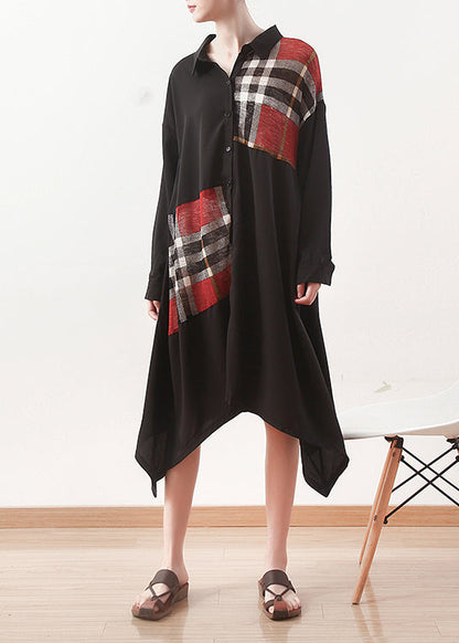 French Black Silk Dresses Indian Pattern Patchwork Kaftan Summer Dresses