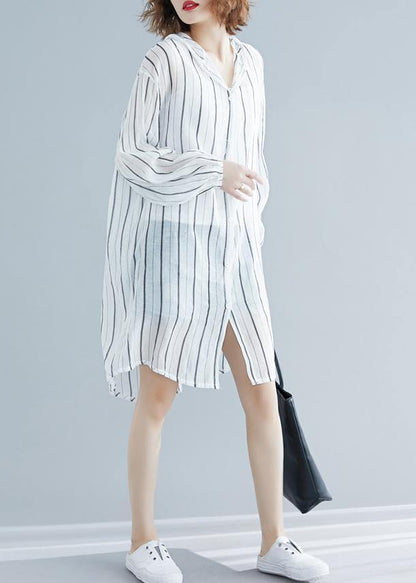 French Black Striped Chiffon Box Top Hooded Daily Summer Shirts