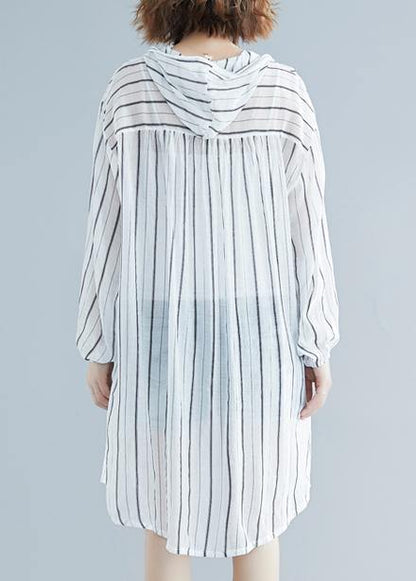 French Black Striped Chiffon Box Top Hooded Daily Summer Shirts