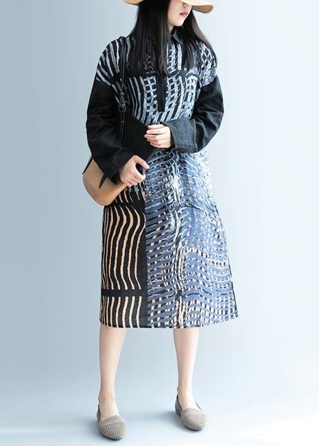 French Black Striped Clothes Lapel Patchwork Short Dress